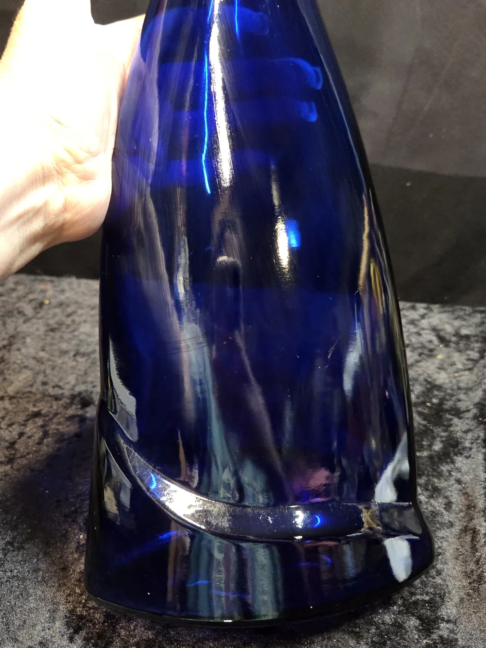 Blue Cobalt Bottle Art Glass Long Neck Decanter Suncatcher Tall 19